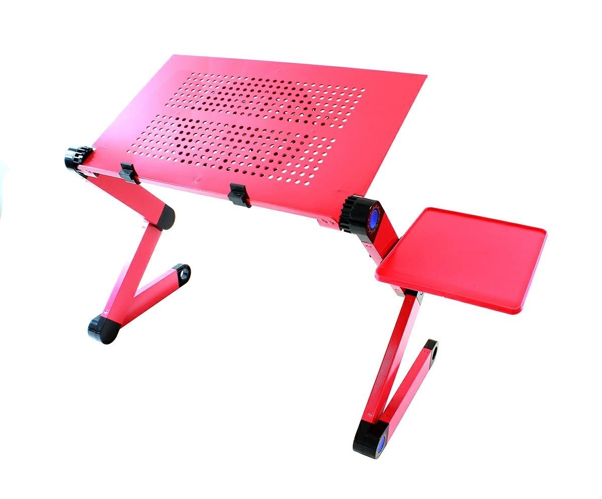 Masa laptop cu functie racire, pliabila, intrare USB, picioare rotative, aluminiu, 1,3kg, 45cm, roz - imagine 7